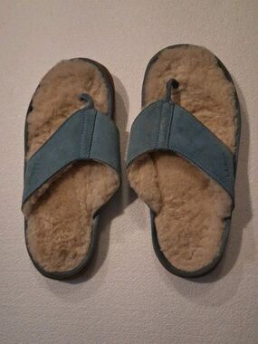 L.L.Bean Women's Wicked Suede Leather Flip Flops Sandals/Blue Size 10